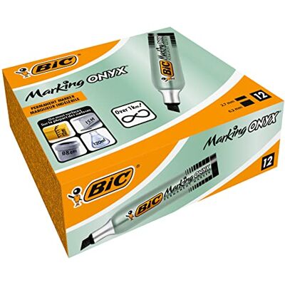 BIC Marking Onyx 1481 Marcador permanente 3.7 mm y 5.2 mm, color negro, lote de 12 BIC Marking Onyx 1481 Marcador permanente 3.7 mm y 5.2 mm, color negro, lote de 12