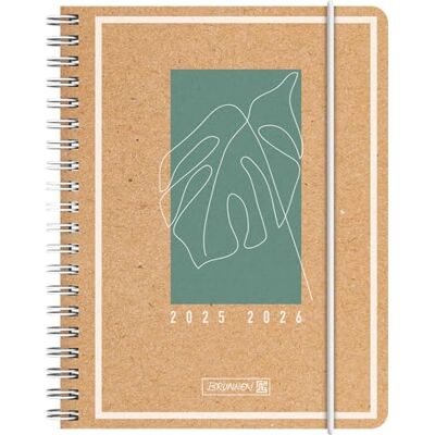 BRUNNEN Agenda escolar (2025/2026), diseño de hoja de la jungla, 2 páginas = 1 semana, A6, 208 páginas, cubierta de papel kraft BRUNNEN Agenda escolar (2025/2026), diseño de hoja de la jungla, 2 páginas = 1 semana, A6, 208 páginas, cubierta de papel kraft