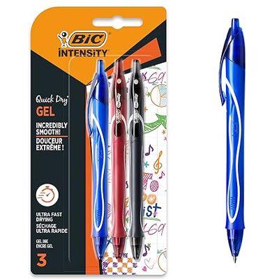 BIC Bolígrafos de Gel, Punta Media (0,7 mm), Colores Surtidos, Tinta de Secado Ultrarrápido, Paquete de 3 BIC Bolígrafos de Gel, Punta Media (0,7 mm), Colores Surtidos, Tinta de Secado Ultrarrápido, Paquete de 3