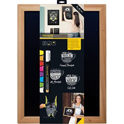 SECURIT Pizarra de Pared "Woody" + Rotulador de Tiza Líquida Pizarra Doble Cara Marco de Madera Lacada 30 x 40 cm Color Teca SECURIT Pizarra de Pared "Woody" + Rotulador de Tiza Líquida Pizarra Doble Cara Marco de Madera Lacada 30 x 40 cm Color Teca