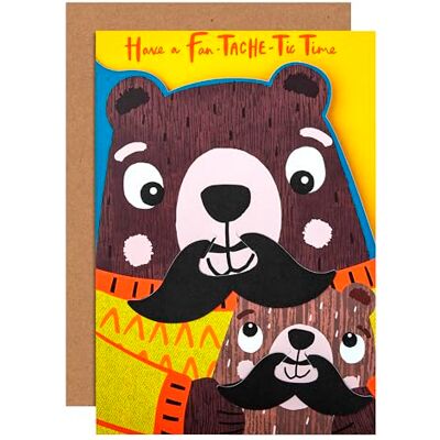 Hallmark Tarjeta del día del padre, con bigotes extraíbles para fotos, diseño de oso, amarillo Hallmark Tarjeta del día del padre, con bigotes extraíbles para fotos, diseño de oso, amarillo