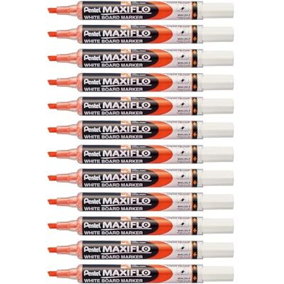 Pentel MWL5S 12 rotuladores de borrado en seco para pizarra blanca, punta biselada, tinta líquida, color naranja Pentel MWL5S 12 rotuladores de borrado en seco para pizarra blanca, punta biselada, tinta líquida, color naranja