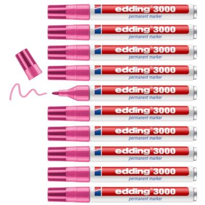 Edding 3000 marcador permanente rosa 10 rotuladores punta redonda 1,5-3 mm indeleble de secado rápido resistente al agua y a los borrones cartón, plástico, madera, metal, tela universal Edding 3000 marcador permanente rosa 10 rotuladores punta redonda 1,5-3 mm indeleble de secado rápido resistente al agua y a los borrones cartón, plástico, madera, metal, tela universal