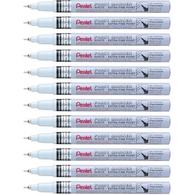 Pentel Marcador permanente Paint Marker. Punta fina. Tinta en color blanco. Pack de 12 Pentel Marcador permanente Paint Marker. Punta fina. Tinta en color blanco. Pack de 12