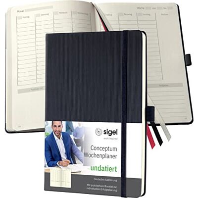 Sigel Planificador semanal sin fecha, en alemán, A5, tapa dura, negra, Conceptum Sigel Planificador semanal sin fecha, en alemán, A5, tapa dura, negra, Conceptum
