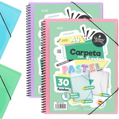Starplast Carpeta Con Fundas Espiral Flexible 30 fundas transparentes, A4, cierre elástico, tapa polipropileno, portada personalizable, para uso Escolar y Oficina Pack 2 Surtido Starplast Carpeta Con Fundas Espiral Flexible 30 fundas transparentes, A4, cierre elástico, tapa polipropileno, portada personalizable, para uso Escolar y Oficina Pack 2 Surtido