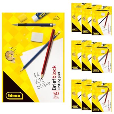 Idena 90430 Bloc en blanco A4, 10 unidades, bloc de notas con 50 hojas y sin márgenes, papel de 70 g/m², sin perforar y encolado por la parte superior Idena 90430 Bloc en blanco A4, 10 unidades, bloc de notas con 50 hojas y sin márgenes, papel de 70 g/m², sin perforar y encolado por la parte superior
