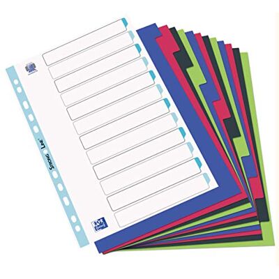 Oxford Jeu de 12 intercalaires polypro 3 / 10e A4 opaco Modling coloré Oxford Jeu de 12 intercalaires polypro 3 / 10e A4 opaco Modling coloré