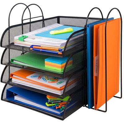 Relaxdays organizador de escritorio, metal, A4, 4 bandejas, 2 revisteros, (Al x An x F) 33 x 40,5 x 33,5 cm, negro Relaxdays organizador de escritorio, metal, A4, 4 bandejas, 2 revisteros, (Al x An x F) 33 x 40,5 x 33,5 cm, negro
