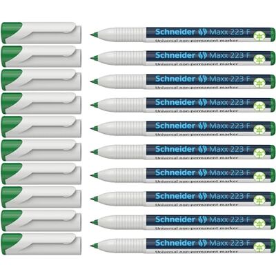 Schneider Maxx 223 F Rotulador universal (no permanente, borrado en húmedo, 0,7 mm, 10 unidades), color verde Schneider Maxx 223 F Rotulador universal (no permanente, borrado en húmedo, 0,7 mm, 10 unidades), color verde