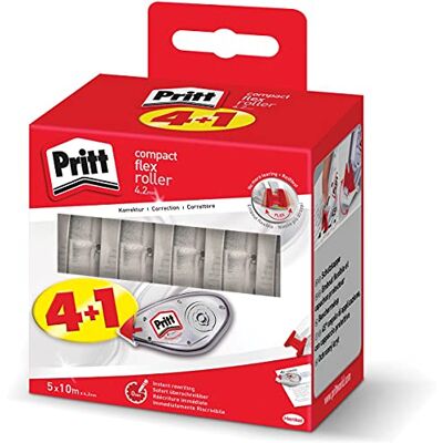 Pritt Compact Flex Rodillo corrector, fácil de usar, con punta flexible, longitud de cinta 10 m, ancho de cinta 4,2 mm, 5 unidades, color blanco Pritt Compact Flex Rodillo corrector, fácil de usar, con punta flexible, longitud de cinta 10 m, ancho de cinta 4,2 mm, 5 unidades, color blanco