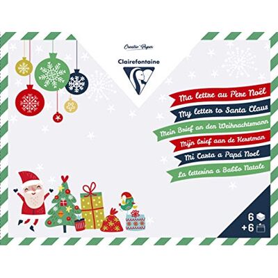 Clairefontaine Kit de papelería para escribir su carta en el Padre Navidad, 6 papeles con letras rayadas y coloridas + 6 sobres rojo + 3 planchas de pegatinas para manualidades para niños Clairefontaine Kit de papelería para escribir su carta en el Padre Navidad, 6 papeles con letras rayadas y coloridas + 6 sobres rojo + 3 planchas de pegatinas para manualidades para niños