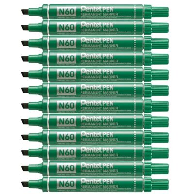 Pentel N60 Rotulador de punta de cincel (12 unidades), color verde Pentel N60 Rotulador de punta de cincel (12 unidades), color verde