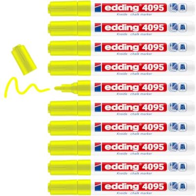 Edding 4095-065 Caja con 10 Marcadores de Tiza Líquida para Pizarras y Vidrio Punta Redonda 2-3 mm Amarillo Edding 4095-065 Caja con 10 Marcadores de Tiza Líquida para Pizarras y Vidrio Punta Redonda 2-3 mm Amarillo
