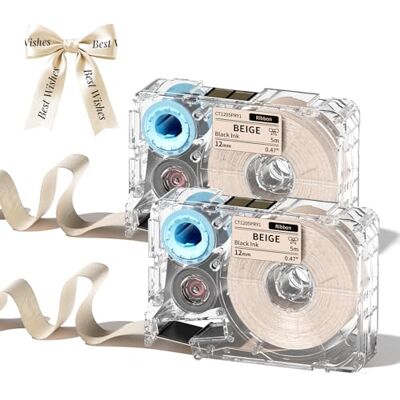 Phomemo A30 P15 Cinta de Transferencia Térmica Exclusiva, Cinta de Seda para Envoltura de Regalos, Ramos de Boda, DIY, Decoración de Fiestas, 12mm*5m, 2 Rollos, Fondo Beige, Caracteres Negros Phomemo A30 P15 Cinta de Transferencia Térmica Exclusiva, Cinta de Seda para Envoltura de Regalos, Ramos de Boda, DIY, Decoración de Fiestas, 12mm*5m, 2 Rollos, Fondo Beige, Caracteres Negros
