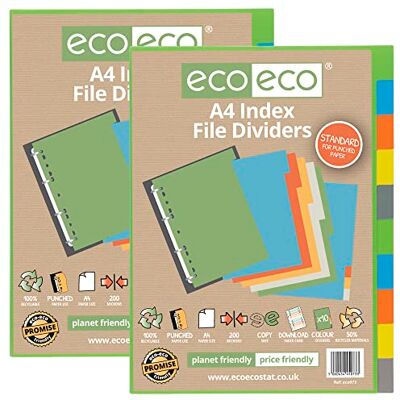 eco-eco Juego de 10 divisores de archivos de índice de 200% reciclado eco-eco Juego de 10 divisores de archivos de índice de 200% reciclado