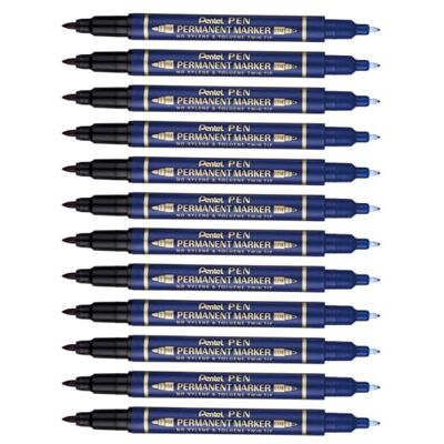 Pentel Marcador permanente con dos puntas. Color azul. Pack de 12 Pentel Marcador permanente con dos puntas. Color azul. Pack de 12
