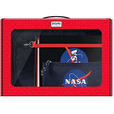 DOHE Pack Material Escolar Mochila Ergonómica 15 Litros, Carpeta A4 de anillas con 100 Hojas y Estuche Portatodo Triple Material escolar NASA Logo DOHE Pack Material Escolar Mochila Ergonómica 15 Litros, Carpeta A4 de anillas con 100 Hojas y Estuche Portatodo Triple Material escolar NASA Logo