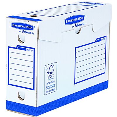 Bankers Box Fellowes Caja de archivo definitivo extra resistente A4+, 100 mm, 20 unidades, color blanco y azul Bankers Box Fellowes Caja de archivo definitivo extra resistente A4+, 100 mm, 20 unidades, color blanco y azul