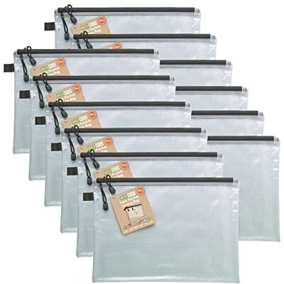 eco-eco A4+ 90% Reciclada Bolsillo Doble Claro Transparente Bolsa Fuerte con Cierre de Cremallera Negro (Paquete de 12) eco-eco A4+ 90% Reciclada Bolsillo Doble Claro Transparente Bolsa Fuerte con Cierre de Cremallera Negro (Paquete de 12)