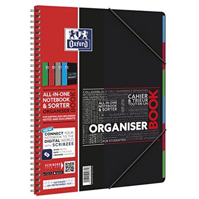 Oxford Cuaderno de espiral digitales Organiserbook con SOS App Notas A4, 80 hojas, 90 g / m², Paquete de 5, colores surtidos Oxford Cuaderno de espiral digitales Organiserbook con SOS App Notas A4, 80 hojas, 90 g / m², Paquete de 5, colores surtidos