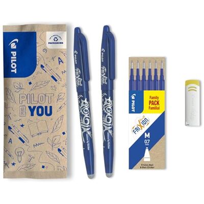 PILOT Caja de 2 FriXion Ball + 1 Set de 6 Recambios + 1 Goma Bolígrafo Rollerball Recargable Azul Punta Media PILOT Caja de 2 FriXion Ball + 1 Set de 6 Recambios + 1 Goma Bolígrafo Rollerball Recargable Azul Punta Media