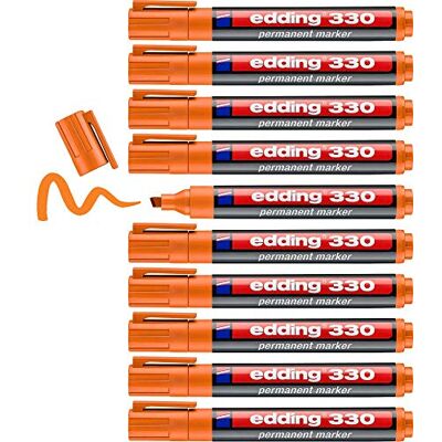 Edding 330 marcador permanente naranja 10 rotuladores- punta biselada 1-5 mm resistente al agua, de secado rápido, rotuladores indelebles para cartón, plástico, vidrio, madera, metal Edding 330 marcador permanente naranja 10 rotuladores- punta biselada 1-5 mm resistente al agua, de secado rápido, rotuladores indelebles para cartón, plástico, vidrio, madera, metal