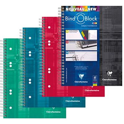 Clairefontaine Bind'O Block Cahier à Spirale Perforé avec 3 Intercalaires A5+ 16x21 cm 180 Pages Détachables Petits Carreaux Cadrées Papier Blanc 90 g Couverture Rigide Couleur Aléatoire Clairefontaine Bind'O Block Cahier à Spirale Perforé avec 3 Intercalaires A5+ 16x21 cm 180 Pages Détachables Petits Carreaux Cadrées Papier Blanc 90 g Couverture Rigide Couleur Aléatoire