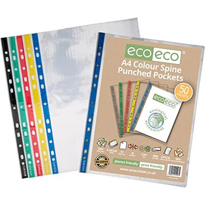 eco-eco Funda de plástico transparente (100% reciclado, varios bolsillos perforados, transparente, 45 micrones (paquete de 50), color transparente eco-eco Funda de plástico transparente (100% reciclado, varios bolsillos perforados, transparente, 45 micrones (paquete de 50), color transparente