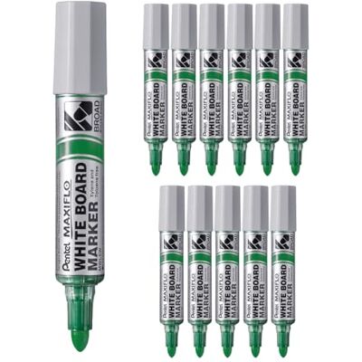 Pentel Maxiflo Rotulador de pizarra blanca (punta cónica ultrancha, 12 unidades), color verde Pentel Maxiflo Rotulador de pizarra blanca (punta cónica ultrancha, 12 unidades), color verde