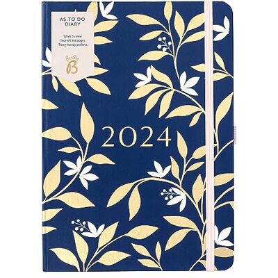 Busy B Diario To Do Enero a diciembre 2024 Diseño floral Azul Marino y Oro Agenda semanal A5 con notas, listas arrancables y bolsillos Busy B Diario To Do Enero a diciembre 2024 Diseño floral Azul Marino y Oro Agenda semanal A5 con notas, listas arrancables y bolsillos