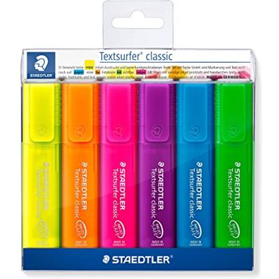 STAEDTLER Colores del arco iris clásicos TEXTSURFER 364 P WP6 Color soriert Pack de 6 rotuladores en suave caja de plástico STAEDTLER Colores del arco iris clásicos TEXTSURFER 364 P WP6 Color soriert Pack de 6 rotuladores en suave caja de plástico