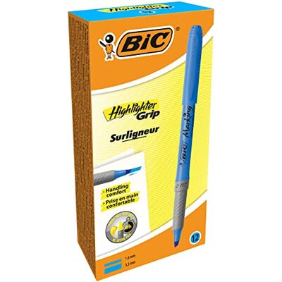 BIC Highlighter Grip Marcadores punta biselada Ajustable Azul, Caja de 12 unidades BIC Highlighter Grip Marcadores punta biselada Ajustable Azul, Caja de 12 unidades