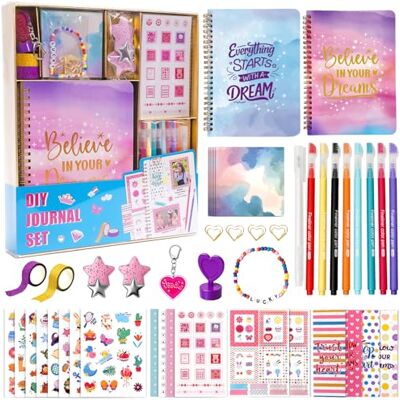 GUYUCOM Kit de Diario de Bricolaje, Pack 2 Cuadernos y Accesorios para Scrapbooking Regalos Cumpleaños para Niñas 8, 9, 10, 11, 12 Años Papelería Bonita, Libreta Manualidades niña Preadolescentes GUYUCOM Kit de Diario de Bricolaje, Pack 2 Cuadernos y Accesorios para Scrapbooking Regalos Cumpleaños para Niñas 8, 9, 10, 11, 12 Años Papelería Bonita, Libreta Manualidades niña Preadolescentes