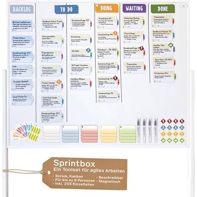magnetoplan Sprintbox El juego de herramientas para trabajos ágiles Incluye 255 piezas Contiene todo lo que su equipo de proyecto necesita para comenzar en Scrum o Kanban Uso inmediato magnetoplan Sprintbox El juego de herramientas para trabajos ágiles Incluye 255 piezas Contiene todo lo que su equipo de proyecto necesita para comenzar en Scrum o Kanban Uso inmediato