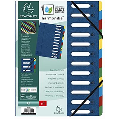 Exacompta Clasificador harmonika con ventanas con gomas, 12 compartimentos, azul Exacompta Clasificador harmonika con ventanas con gomas, 12 compartimentos, azul