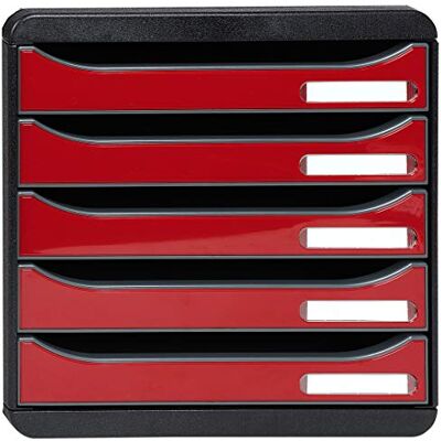 Exacompta Módulo individual con 5 cajones para documentos A4+, ultra-rígido, cajones abiertos, con stop de seguridad 347x278x271 mm BIG-BOX PLUS Negro/rojo carmín brillante Exacompta Módulo individual con 5 cajones para documentos A4+, ultra-rígido, cajones abiertos, con stop de seguridad 347x278x271 mm BIG-BOX PLUS Negro/rojo carmín brillante