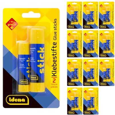 Idena 90576 Barra de pegamento, incolora, 12 paquetes de 10 g + 22 g, sin disolventes, pegamento apto para niños, ideal para manualidades y trabajos artísticos Idena 90576 Barra de pegamento, incolora, 12 paquetes de 10 g + 22 g, sin disolventes, pegamento apto para niños, ideal para manualidades y trabajos artísticos