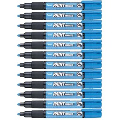 Pentel Marcador permanente Paint Marker. Máxima opacidad y permanencia en casi todas las superficies. Tinta en color azul claro. Pack de 12 Pentel Marcador permanente Paint Marker. Máxima opacidad y permanencia en casi todas las superficies. Tinta en color azul claro. Pack de 12