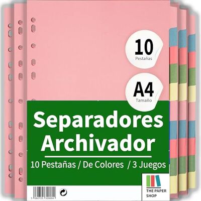The Paper Shop Separadores de archivos A4, 10 divisores de carpetas para carpetas de anillos y archivos de palanca (paquete de 3) separadores de carpetas y sujetos con pestañas de índice de colores para escribir The The Paper Shop Separadores de archivos A4, 10 divisores de carpetas para carpetas de anillos y archivos de palanca (paquete de 3) separadores de carpetas y sujetos con pestañas de índice de colores para escribir The