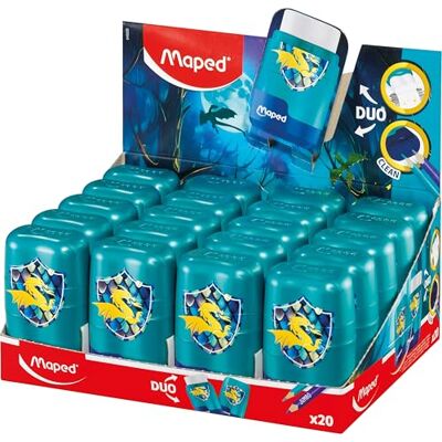 Maped Dragon Expositor de 20 Sacapuntas 2 en 1 con Goma de Borrar, Sacapuntas Doble de 2 Agujeros y Borrador Sin PVC, Diseño de Escamas, Display de Mostrador para Tiendas, 20 Unidades Maped Dragon Expositor de 20 Sacapuntas 2 en 1 con Goma de Borrar, Sacapuntas Doble de 2 Agujeros y Borrador Sin PVC, Diseño de Escamas, Display de Mostrador para Tiendas, 20 Unidades