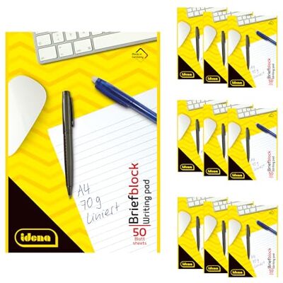 Idena 90431 Bloc rayado A4, 10 unidades, bloc de notas con 50 hojas y sin márgenes, papel de 70 g/m², sin perforar y encolado por la parte superior Idena 90431 Bloc rayado A4, 10 unidades, bloc de notas con 50 hojas y sin márgenes, papel de 70 g/m², sin perforar y encolado por la parte superior