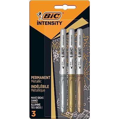 BIC Intensity Rotuladores Permanentes Color Metal, Pack de 3 rotuladores de punta redonda, colores metálicos BIC Intensity Rotuladores Permanentes Color Metal, Pack de 3 rotuladores de punta redonda, colores metálicos