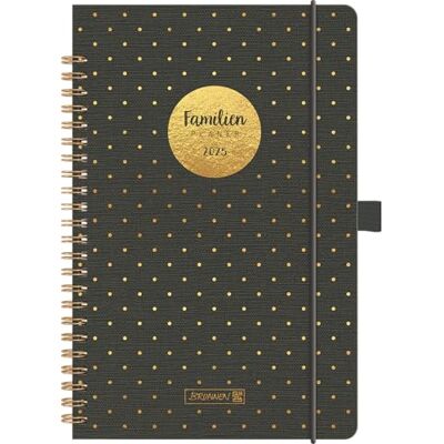 BRUNNEN Agenda familiar (2025), diseño de puntos dorados, 2 páginas = 1 semana, A5, 192 páginas, cubierta de plástico, color gris oscuro BRUNNEN Agenda familiar (2025), diseño de puntos dorados, 2 páginas = 1 semana, A5, 192 páginas, cubierta de plástico, color gris oscuro