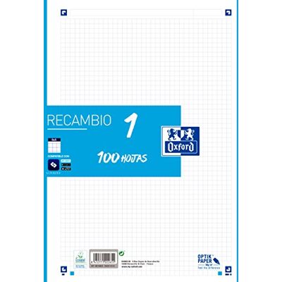 Oxford , Hojas Cuadriculadas A4 Recambio Archivador, 100 Hojas, Cuadrícula 5x5. Banda Turquesa Oxford , Hojas Cuadriculadas A4 Recambio Archivador, 100 Hojas, Cuadrícula 5x5. Banda Turquesa