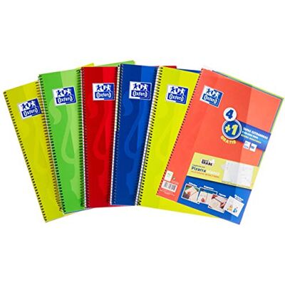 Oxford Cuadernos A4,Tapa Extradura, Pizarra Write&Erase, 80 Hojas, Cuadrícula 4x4, Pack 4+1, Surtido colores vivos Oxford Cuadernos A4,Tapa Extradura, Pizarra Write&Erase, 80 Hojas, Cuadrícula 4x4, Pack 4+1, Surtido colores vivos