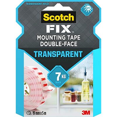 Scotch FIX Scotch-Fix cinta adhesiva de doble cara transparente, 19 mm x 5 m Cinta de montaje permanente para usar en interiores, en vidrio, azulejos, acrílico y metal Scotch FIX Scotch-Fix cinta adhesiva de doble cara transparente, 19 mm x 5 m Cinta de montaje permanente para usar en interiores, en vidrio, azulejos, acrílico y metal