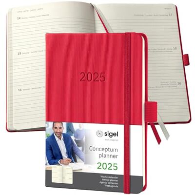 Sigel Conceptum Agenda semanal 2025, aprox. A6, rojo, tapa dura, dos páginas = una semana, 176 páginas Sigel Conceptum Agenda semanal 2025, aprox. A6, rojo, tapa dura, dos páginas = una semana, 176 páginas