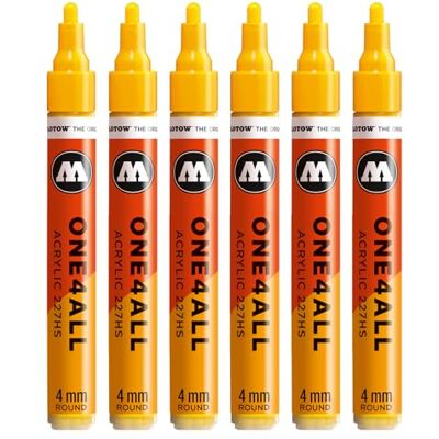 Molotow One4All 227HS Rotulador acrílico (grosor de trazo de 4,0 mm, altamente opaco y permanente, secado rápido, recargable, para casi todas las superficies), 6 unidades, color amarillo señal 239 Molotow One4All 227HS Rotulador acrílico (grosor de trazo de 4,0 mm, altamente opaco y permanente, secado rápido, recargable, para casi todas las superficies), 6 unidades, color amarillo señal 239