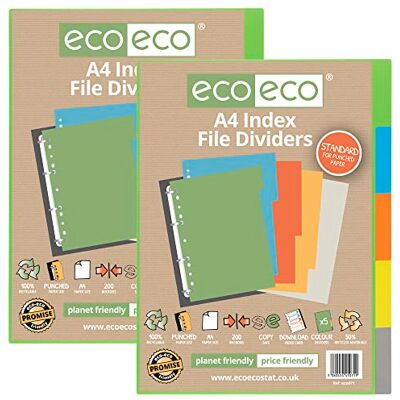 eco-eco A4 50% reciclado multiperforado, juego de 5 divisores de archivos de índice de materia, 200 g/m², 2 unidades eco-eco A4 50% reciclado multiperforado, juego de 5 divisores de archivos de índice de materia, 200 g/m², 2 unidades